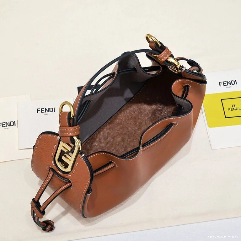 Cheap Brown Fendi Calf Pomodorino Leather In Bucket Bag Mini 0824